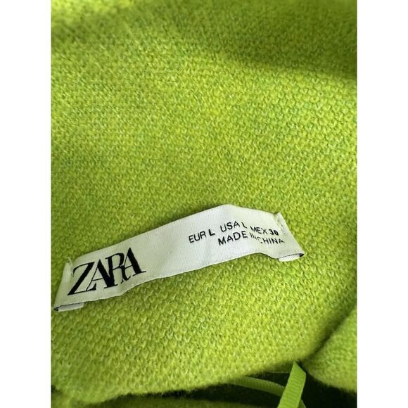 ZARA Neon Green Wool Viscose Blend Knit Midi Dress Long Sleeve Bodycon L - Picture 10 of 11